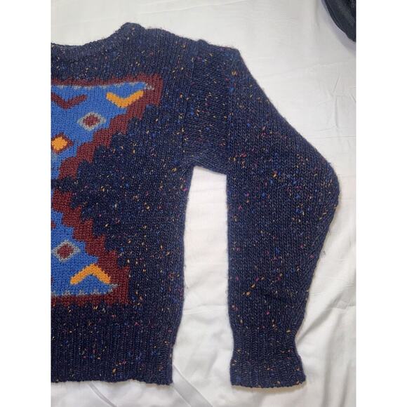 Geometric Rainbow Speckled Navy Blue Wool Sweater - Picture 6 of 15